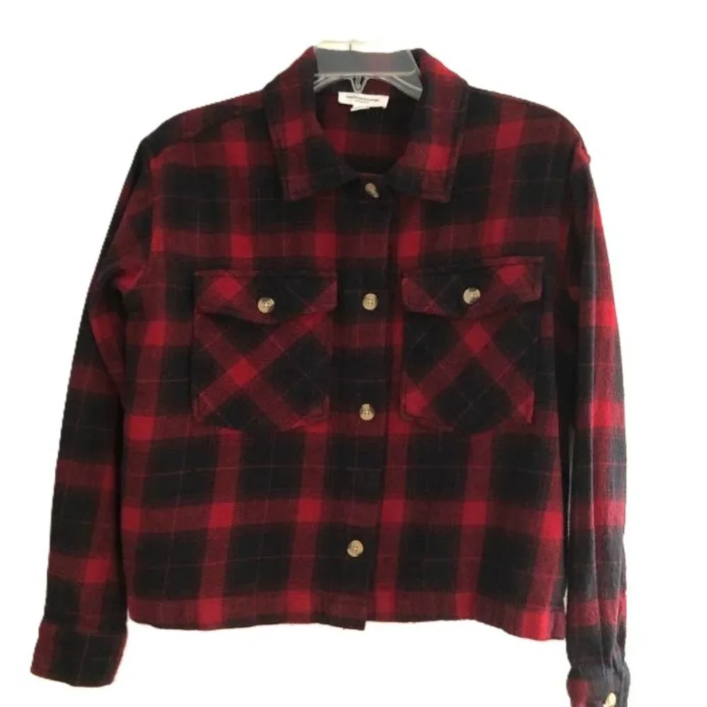 Beachlunchlounge Red/Black Plaid Flannel Shacket Size S